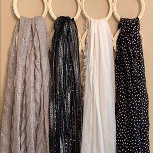 Lot of 4 Black/White/Silver Scarves